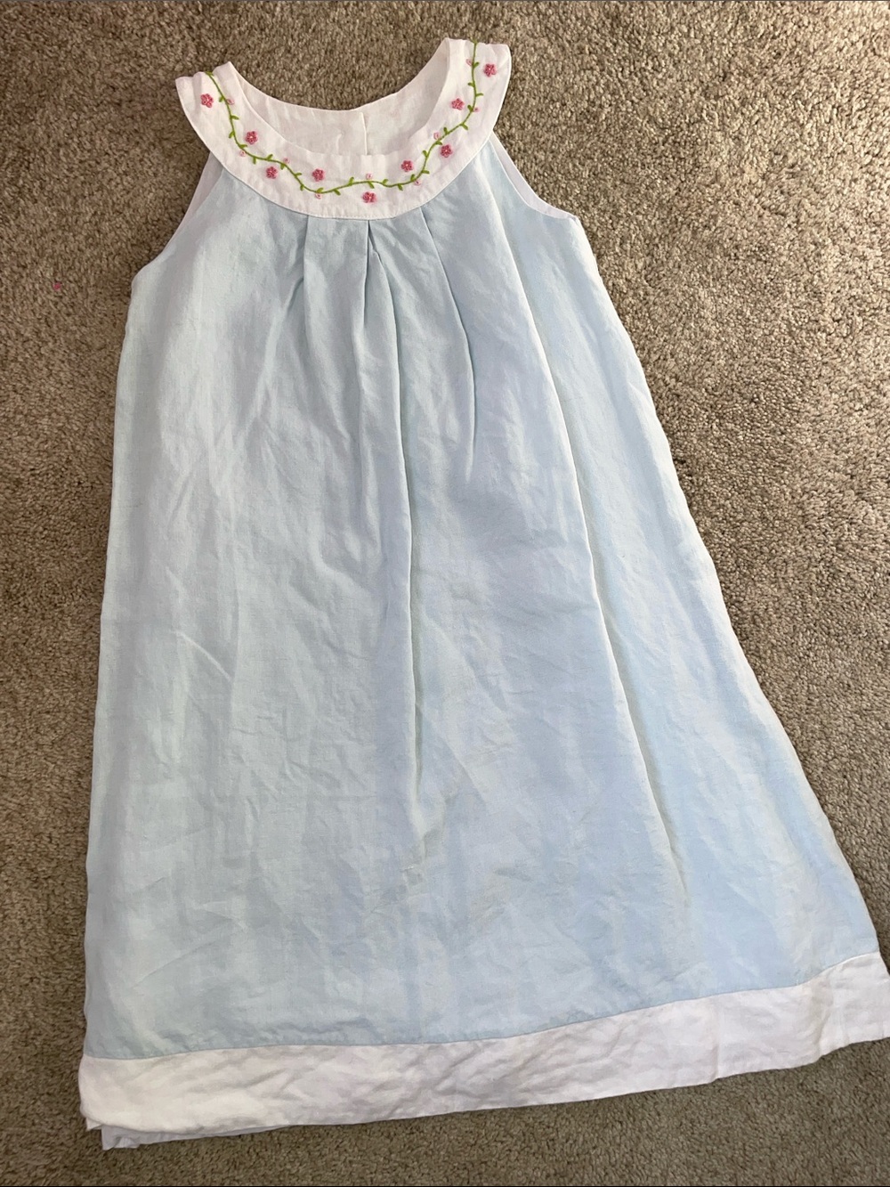 Anavini Linen Embroidered Bishop Dress